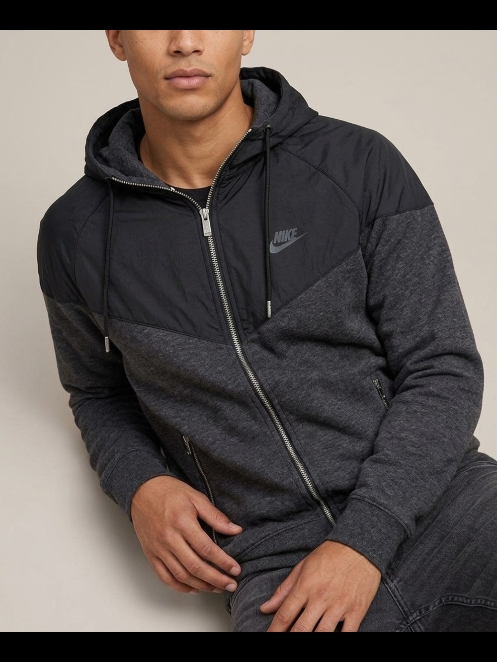 Nike Sportswear Hybrid Full Zip Hoodie Grey Black 863666-011 Men's Small HO17